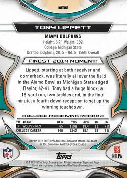 2015 Finest - Black Refractor #29 Tony Lippett Back