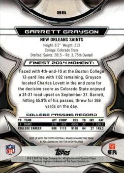 2015 Finest - Black Refractor #86 Garrett Grayson Back