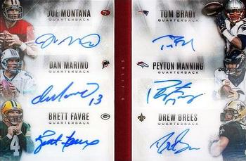 2015 Panini Playbook - Split 6 Signature Booklets Red #S6-QBS Brett Favre / Dan Marino / Drew Brees / Joe Montana / Peyton Manning / Tom Brady Front