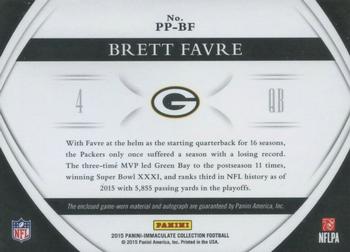 2015 Panini Immaculate Collection - Premium Patches Autographs NFL Shield #PP-BF Brett Favre Back