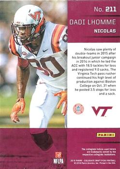 2016 Panini Prizm Collegiate Draft Picks #211 Dadi Lhomme Nicolas Back