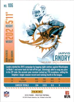 2016 Panini Prestige #106 Jarvis Landry Back