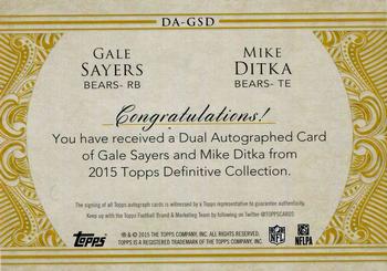 2015 Topps Definitive Collection - Dual Autographs Green #DA-GSD Gale Sayers / Mike Ditka Back