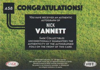 2016 SAGE HIT - Autographs #A58 Nick Vannett Back