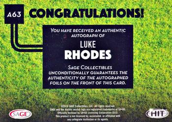 2016 SAGE HIT - Autographs #A63 Luke Rhodes Back