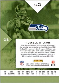 2016 Donruss Elite #26 Russell Wilson Back