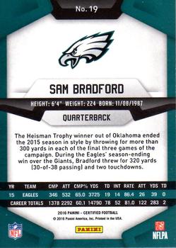 2016 Panini Certified #19 Sam Bradford Back