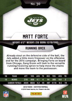 2016 Panini Certified #30 Matt Forte Back