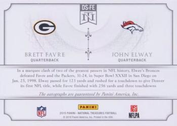 2015 Panini National Treasures - Dual Signatures Green #DS-FE Brett Favre / John Elway Back