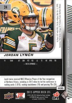 2015 Upper Deck CFL #24 Jordan Lynch Back