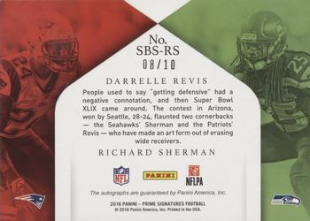 2016 Panini Prime Signatures - Super Bowl Dual Signatures #SBS-RS Darrelle Revis / Richard Sherman Back