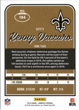 2016 Donruss #194 Kenny Vaccaro Back