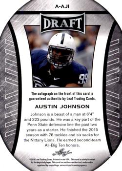 2016 Leaf Draft - Autographs #A-AJ1 Austin Johnson Back