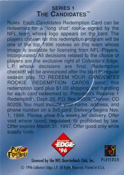 1996 Collector's Edge President's Reserve - The Candidates: Rookie Redemptions #NNO Indianapolis Colts Back