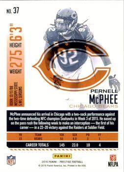 2016 Panini Prestige - Xtra Points Blue #37 Pernell McPhee Back