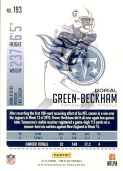 2016 Panini Prestige - Xtra Points Green #193 Dorial Green-Beckham Back