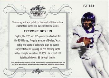 2016 Leaf Trinity - Patch Autograph Gold #PA-TB1 Trevone Boykin Back