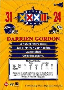 1998 Collector's Edge Super Bowl XXXII - Denver Broncos B Prefix #B7 Darrien Gordon Back