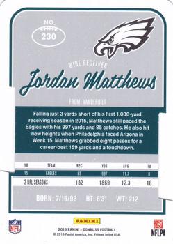 2016 Donruss - Press Proofs Silver Die Cut #230 Jordan Matthews Back