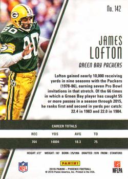 2016 Panini Phoenix #142 James Lofton Back