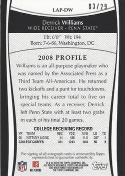 2009 Bowman Draft Picks - College Letter Patch Autographs #LAP-DW Derrick Williams Back