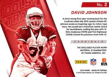 2016 Panini Absolute - Tools Of The Trade Materials Double #2 David Johnson Back