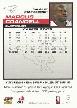 2003 Pacific  CFL - Red #17 Marcus Crandell Back