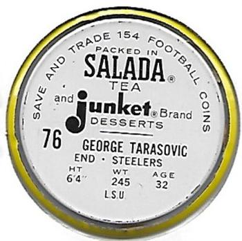 1962 Salada Coins #76 George Tarasovic Back