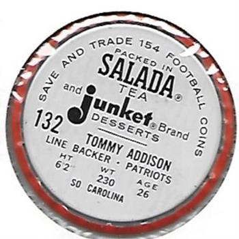 1962 Salada Coins #132 Tommy Addison Back