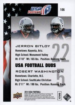 2014 Upper Deck USA Football #106 Jerron Bitloy / Robert Washington Back