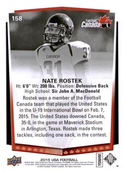 2015 Upper Deck USA Football #158 Nate Rostek Back
