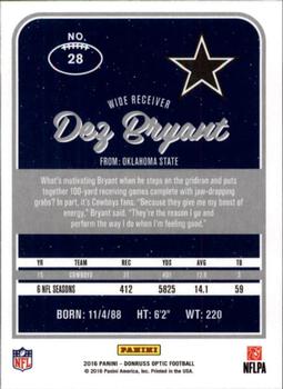 2016 Donruss Optic #28 Dez Bryant Back