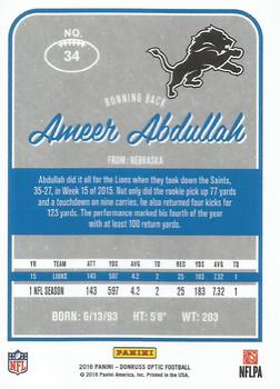 2016 Donruss Optic #34 Ameer Abdullah Back