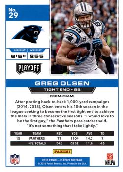 2016 Panini Playoff - 4th Down #29 Greg Olsen Back