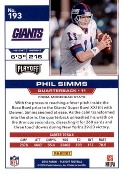 2016 Panini Playoff - 4th Down #193 Phil Simms Back