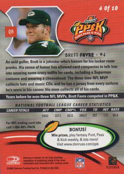2002 NFL Properties Punt, Pass, and Kick #4 Brett Favre Back