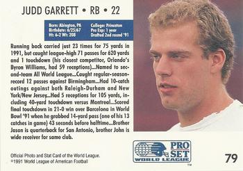 1991 Pro Set WLAF #79 Judd Garrett Back