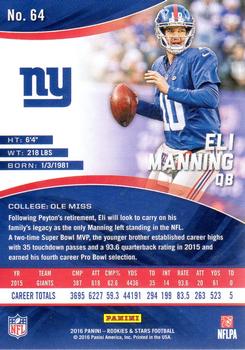 2016 Panini Rookies & Stars - True Blue #64 Eli Manning Back
