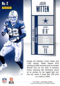 2016 Panini Contenders - Championship Ticket #2 Jason Witten Back