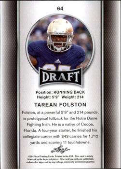 2017 Leaf Draft - Gold #64 Tarean Folston Back