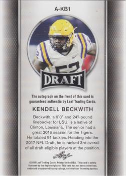 2017 Leaf Draft - Autographs Gold #A-KB1 Kendell Beckwith Back