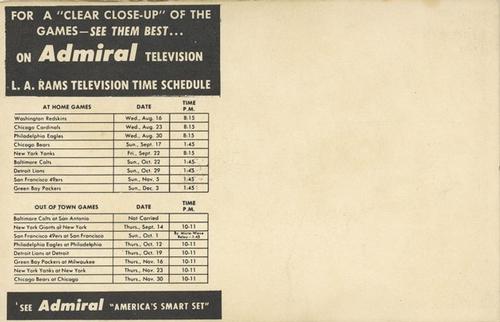 1950 Admiral TV Los Angeles Rams #7 Bob Boyd Back