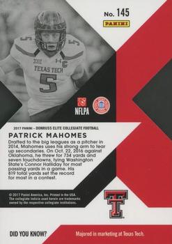 2017 Panini Elite Draft Picks - Red Die Cut #145 Patrick Mahomes II Back