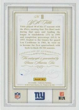 2016 Panini Flawless - 2014 Flawless Hall of Fame Autographs #10 Y.A. Tittle Back