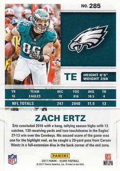 2017 Score - Black #285 Zach Ertz Back