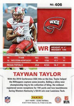 2017 Score - Black #406 Taywan Taylor Back