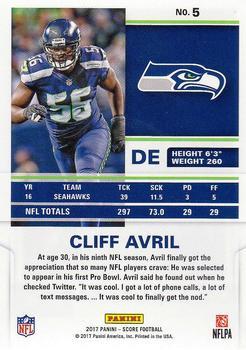 2017 Score - Red #5 Cliff Avril Back