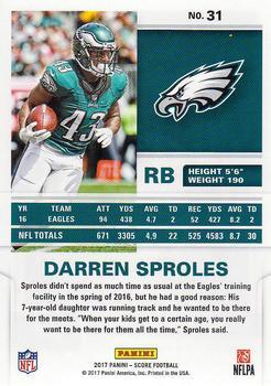 2017 Score - Scorecard #31 Darren Sproles Back