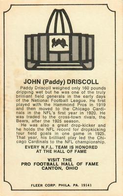1974 Fleer Football Patches - Immortal Roll #NNO Paddy Driscoll Back