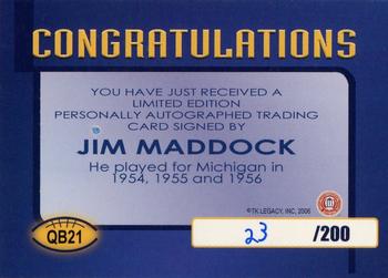 2002 TK Legacy Michigan Wolverines - Quarterback Club Autographs #QB21 Jim Maddock Back